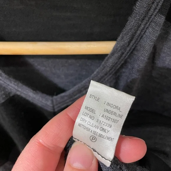 [s] THEORY Sweater shirt wool sheer striped v-neck black grey long sleeve - Picture 8 of 8